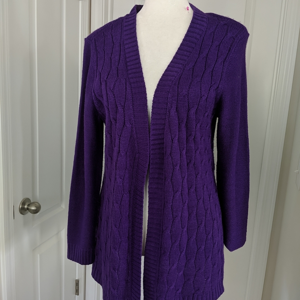Kim Rogers Womens Cotton Open Cardigan Long Sleeve Sweater, Size M Purple 💜
